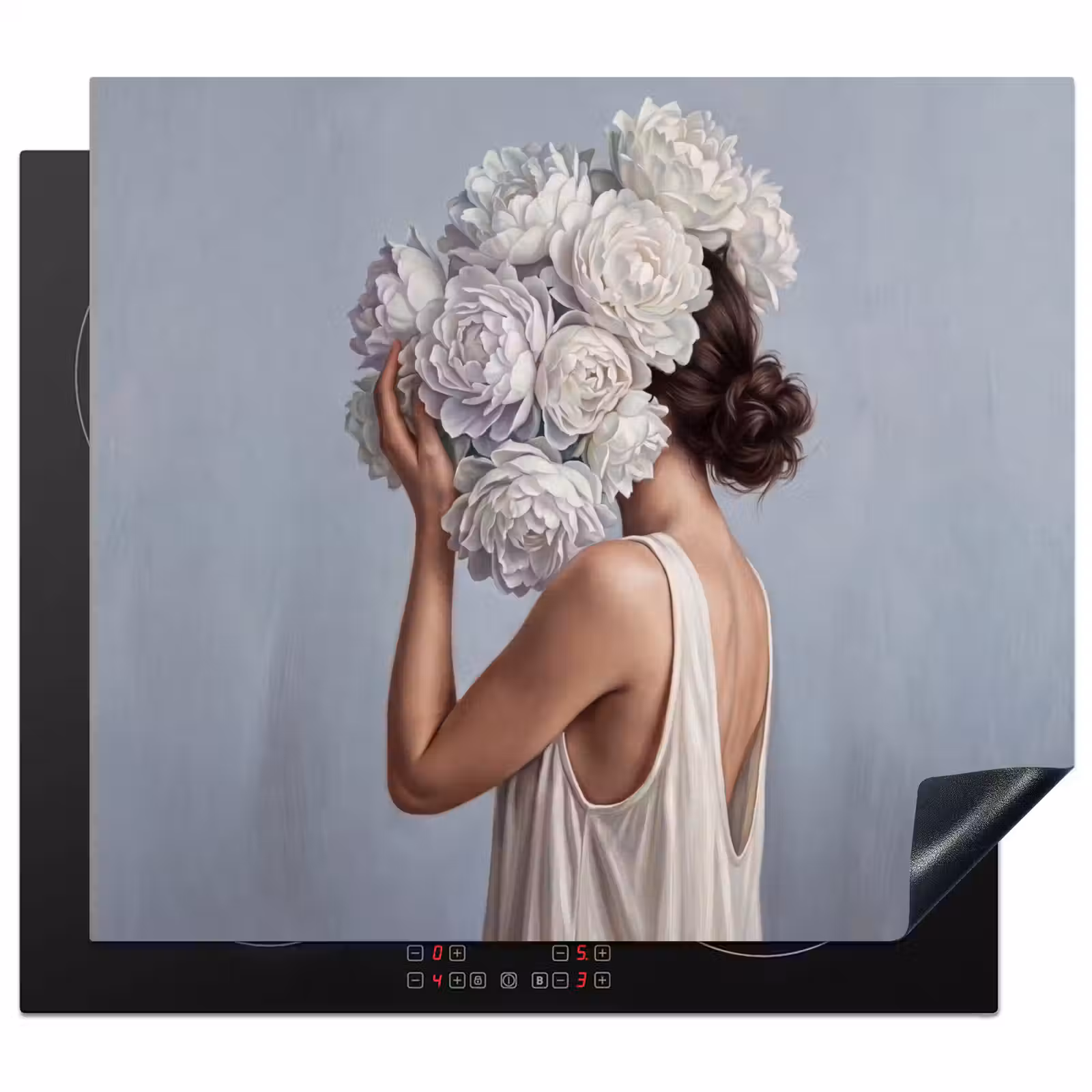 Herdabdeckplatte - Blumen - Frau - Weiß — 1