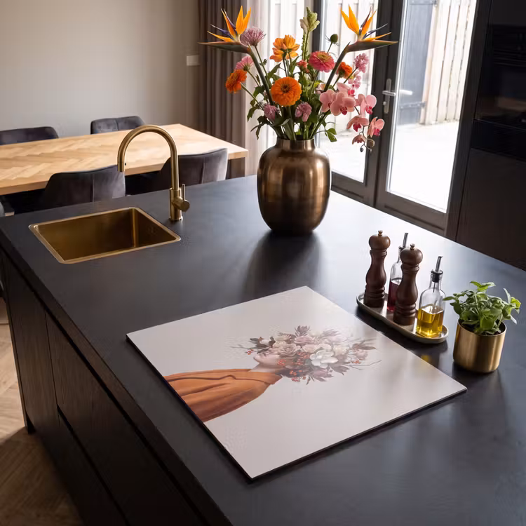 Herdabdeckplatte - Gesicht - Blumenstrauß - Bunt — 2