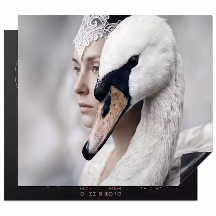 Herdabdeckplatte - Frau - Schwan - Weiß — 1