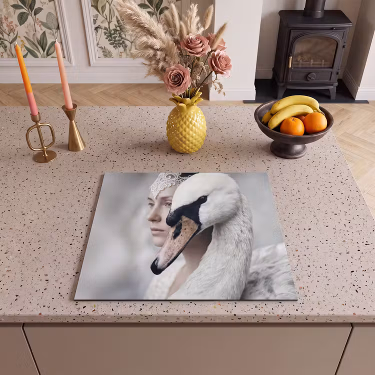 Herdabdeckplatte - Frau - Schwan - Weiß — 3