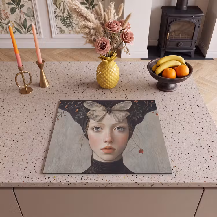 Herdabdeckplatte - Frau - Schmetterling - Kunst - Klassisch - Gedämpft — 3