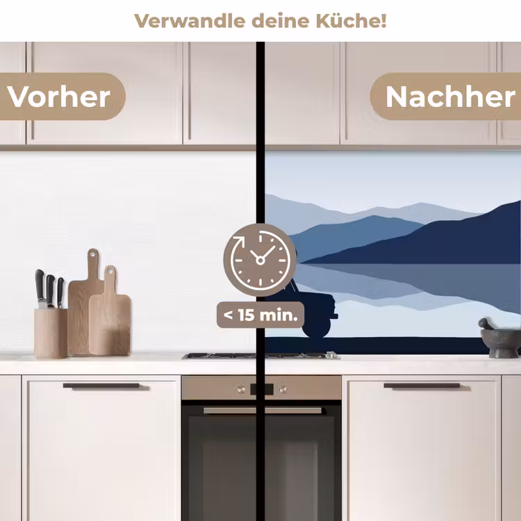 Spritzschutz Küche - Auto - See - Berge - Blau — 2