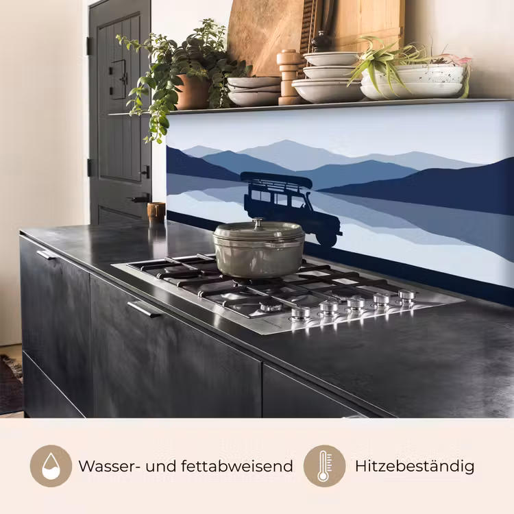 Spritzschutz Küche - Auto - See - Berge - Blau — 3