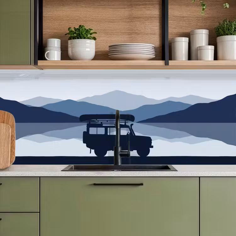 Spritzschutz Küche - Auto - See - Berge - Blau — 5