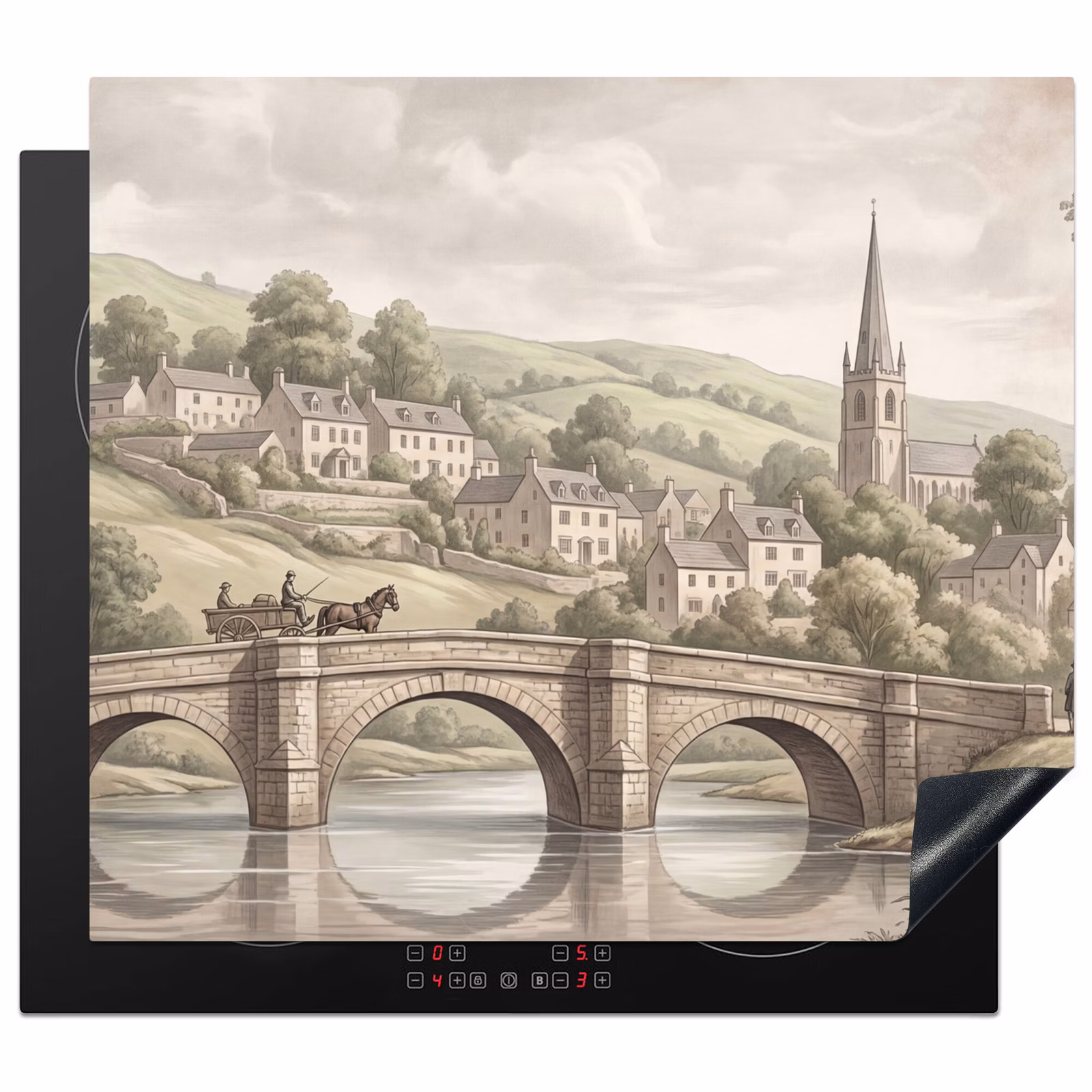 Herdabdeckplatte - Dorf - Brücke - Aussicht - Grün — 1
