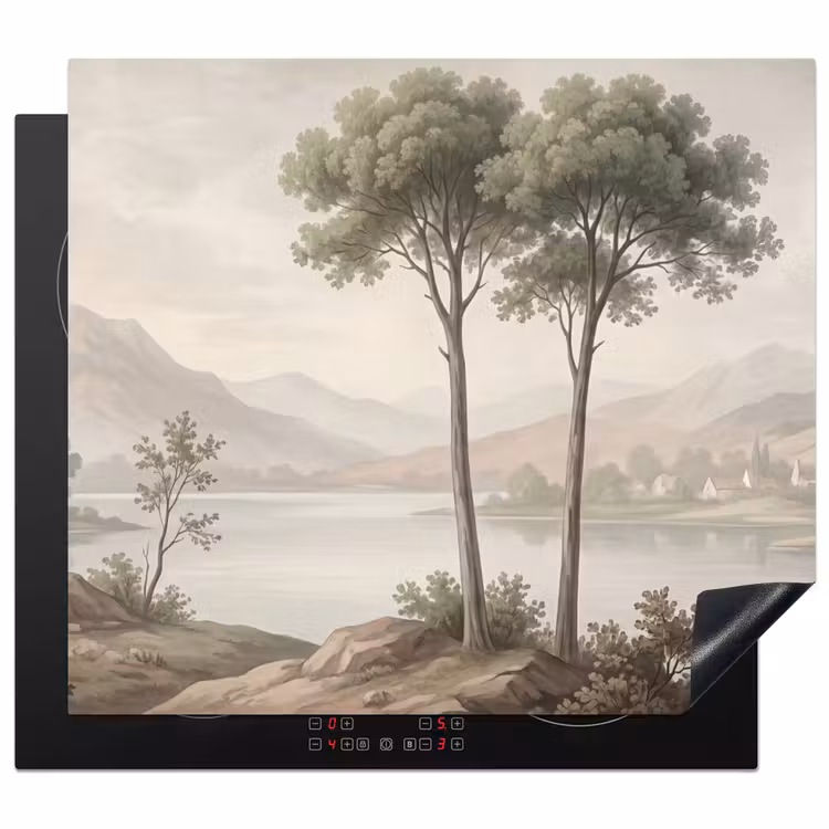 Herdabdeckplatte - Bäume - See - Berge - Illustration — 1
