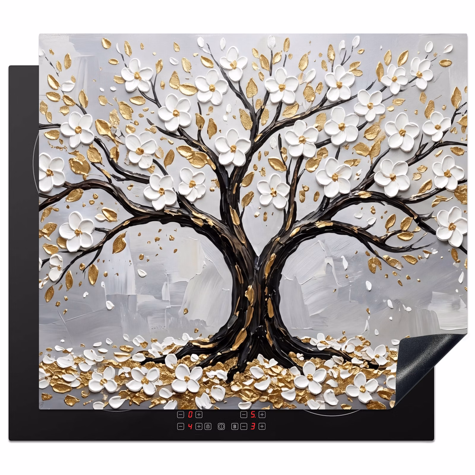 Herdabdeckplatte - Baum - Blumen - Natur - Abstrakt - Weiß — 1