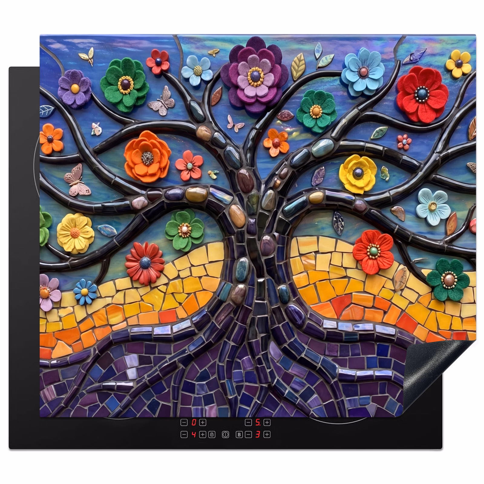 Herdabdeckplatte - Lebensbaum - Mosaik - Blumen - Bunt - Fröhlich — 1
