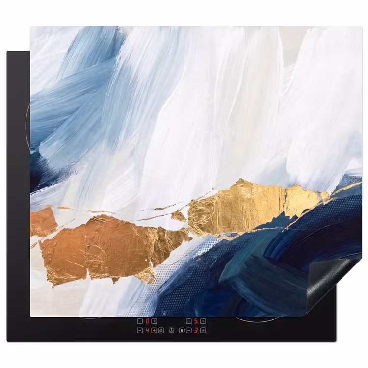 Herdabdeckplatte - Abstrakt - Acryl - Blau - Gold - Elegant — 1
