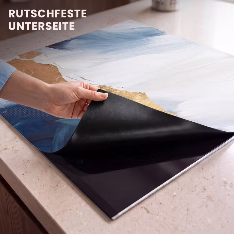 Herdabdeckplatte - Abstrakt - Acryl - Blau - Gold - Elegant — 6