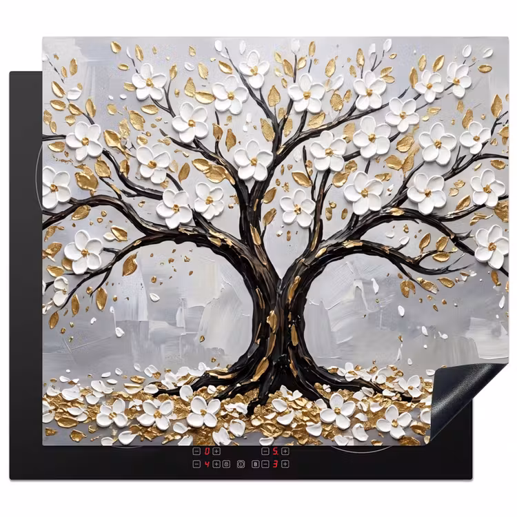 Herdabdeckplatte - Baum - Blumen - Natur - Abstrakt - Weiß — 1