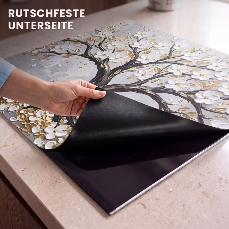 Herdabdeckplatte - Baum - Blumen - Natur - Abstrakt - Weiß — 6