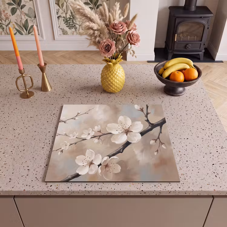 Herdabdeckplatte - Blüte - Zweige - Gemälde - Beige - Gelassenheit — 3