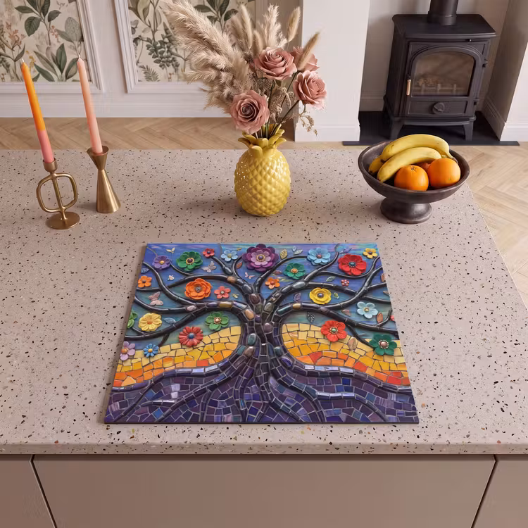 Herdabdeckplatte - Lebensbaum - Mosaik - Blumen - Bunt - Fröhlich — 3