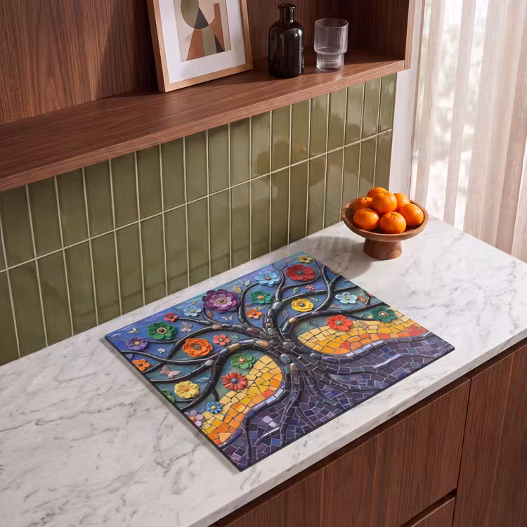 Herdabdeckplatte - Lebensbaum - Mosaik - Blumen - Bunt - Fröhlich — 4