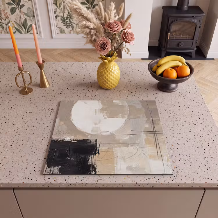 Herdabdeckplatte - Abstrakt - Kreis - Modern - Beige - Schwarz - Minimalistisch — 3