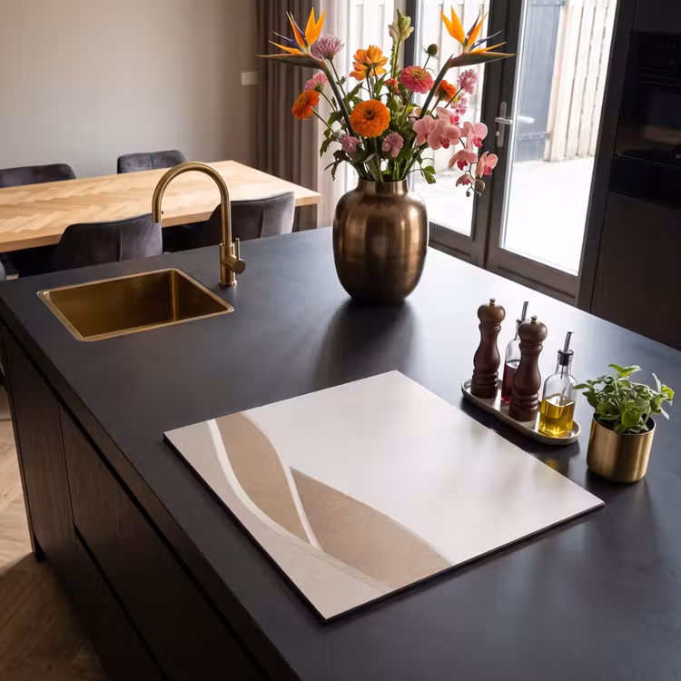 Herdabdeckplatte - Abstrakt - Wellen - Modern - Beige — 2