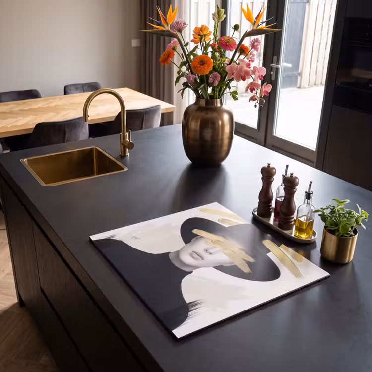 Herdabdeckplatte - Frau - Porträt - Modern - Gold - Kunst — 2