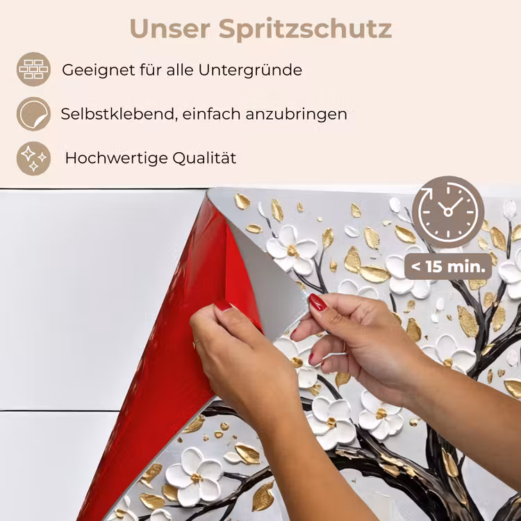 Spritzschutz Küche - Baum - Blumen - Natur - Abstrakt - Weiß — 4