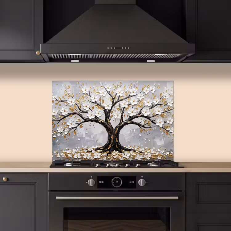 Spritzschutz Küche - Baum - Blumen - Natur - Abstrakt - Weiß — 5