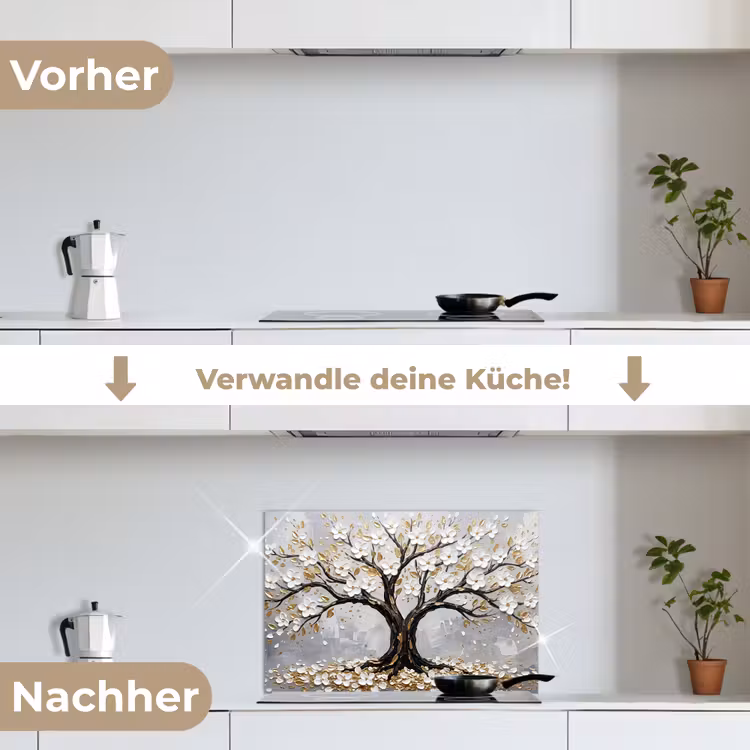 Spritzschutz Küche - Baum - Blumen - Natur - Abstrakt - Weiß — 7