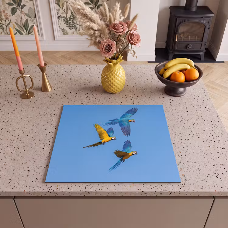Herdabdeckplatte - Papagei - Fliegen - Blau - Gelb — 3
