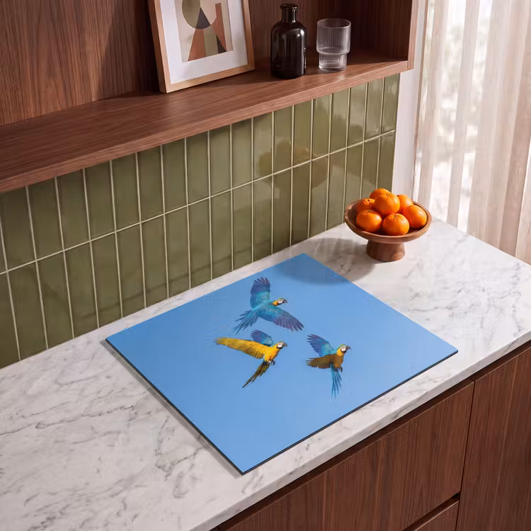 Herdabdeckplatte - Papagei - Fliegen - Blau - Gelb — 4