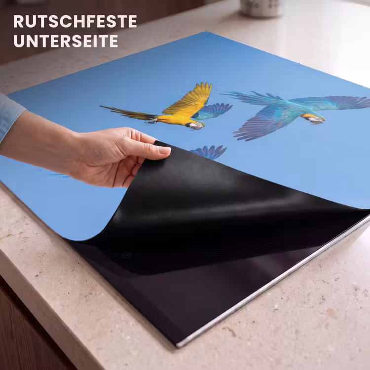 Herdabdeckplatte - Papagei - Fliegen - Blau - Gelb — 6