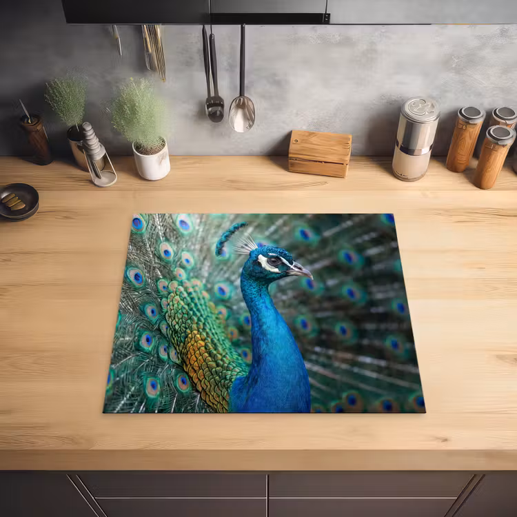 Herdabdeckplatte - Pfau - Federn - Blau — 2