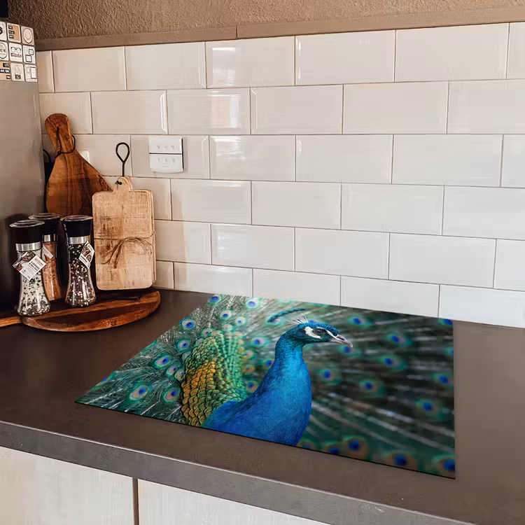 Herdabdeckplatte - Pfau - Federn - Blau — 3