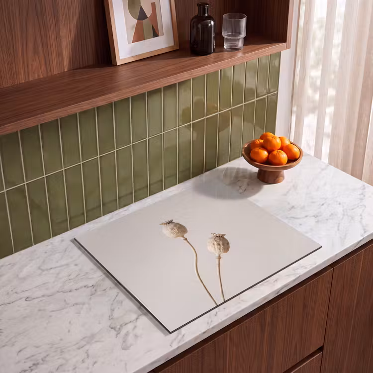 Herdabdeckplatte - Mohnzwiebeln - Trockenblumen - Minimalistisch - Beige - Ruhig — 4