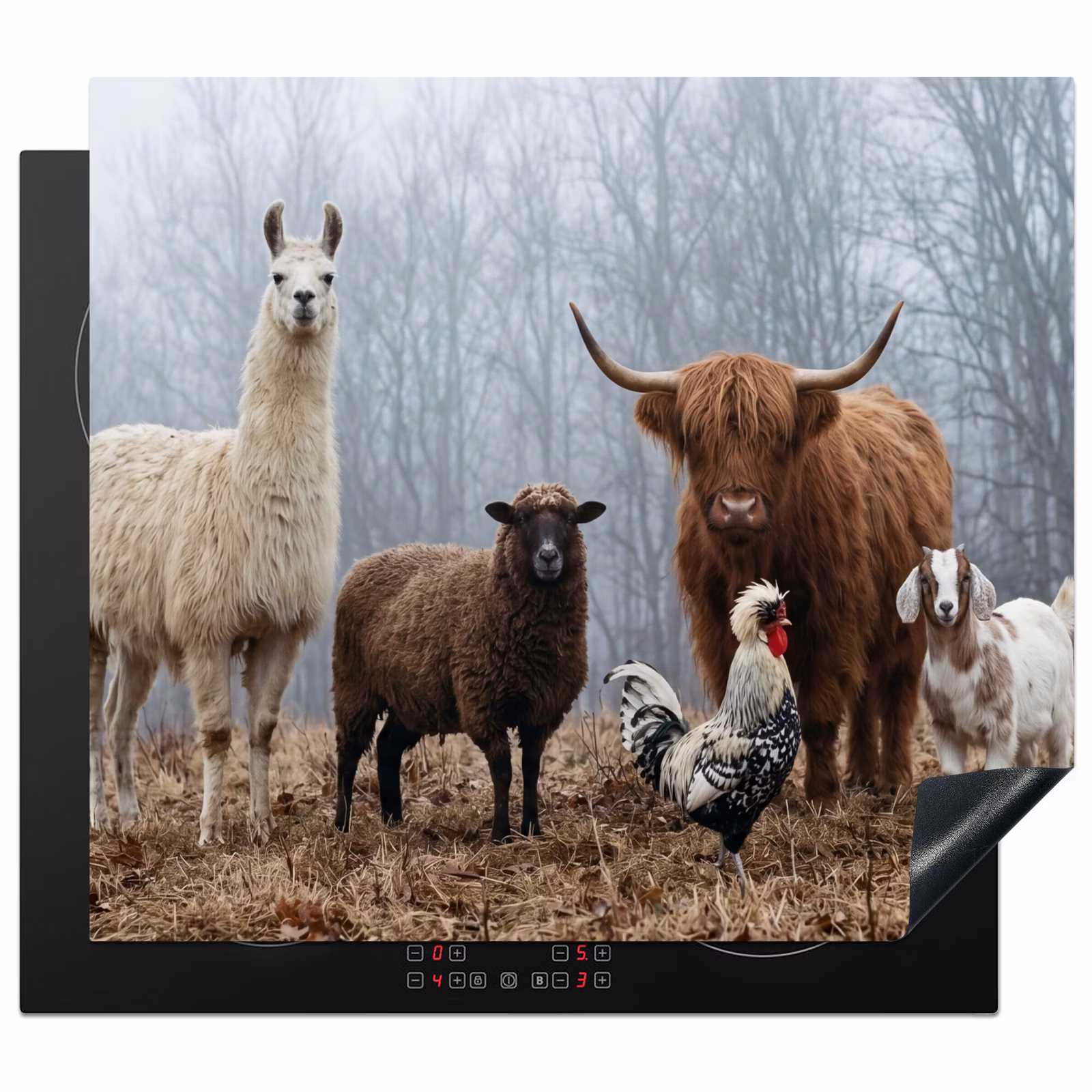 Herdabdeckplatte - Bauernhoftiere - Gruppe - Nebel - Natur - Rustikal — 1