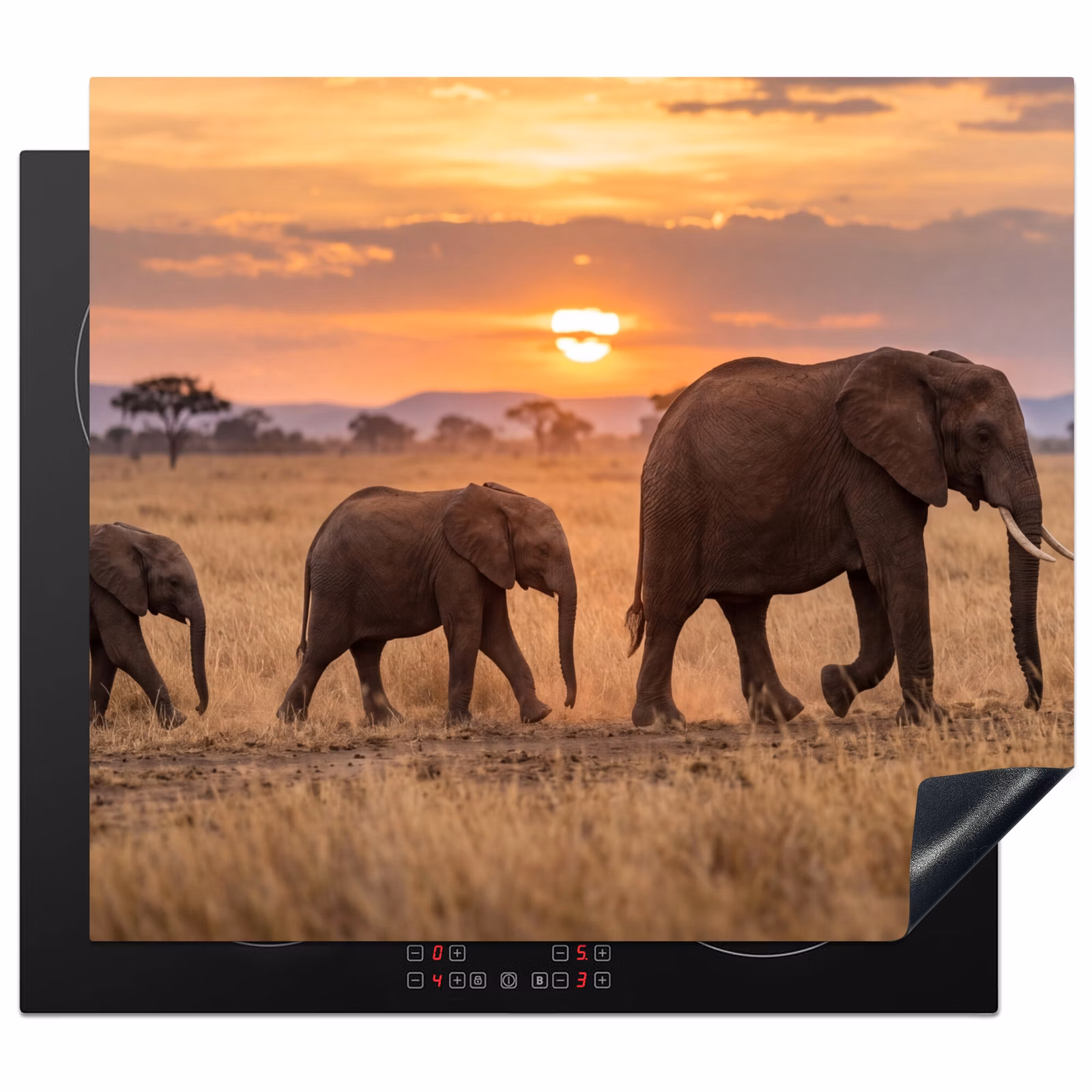 Herdabdeckplatte - Elefanten - Savanne - Sonnenuntergang - Afrika - Warm — 1