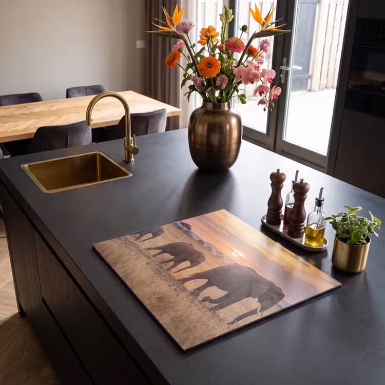 Herdabdeckplatte - Elefanten - Savanne - Sonnenuntergang - Afrika - Warm — 2