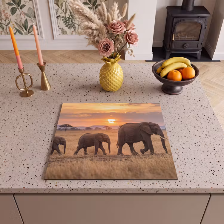 Herdabdeckplatte - Elefanten - Savanne - Sonnenuntergang - Afrika - Warm — 3