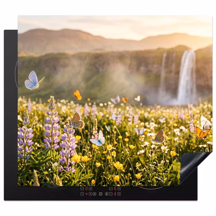 Herdabdeckplatte - Schmetterlinge - Wasserfall - Blumenfeld — 1