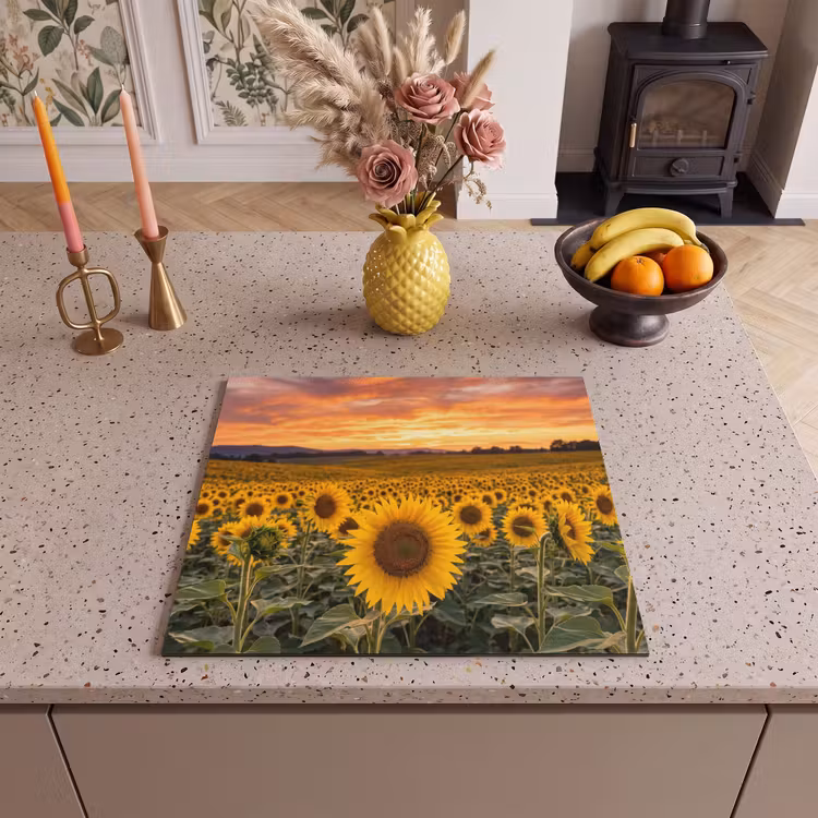Herdabdeckplatte - Sonnenblumen - Hügellandschaft - Gelb — 3