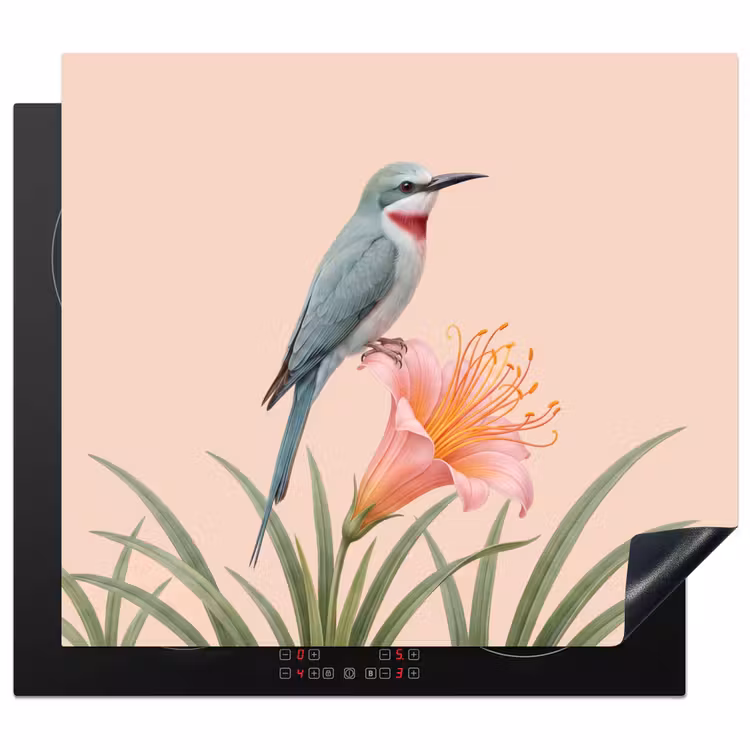Herdabdeckplatte - Vogel - Blume - Natur - Rosa — 1