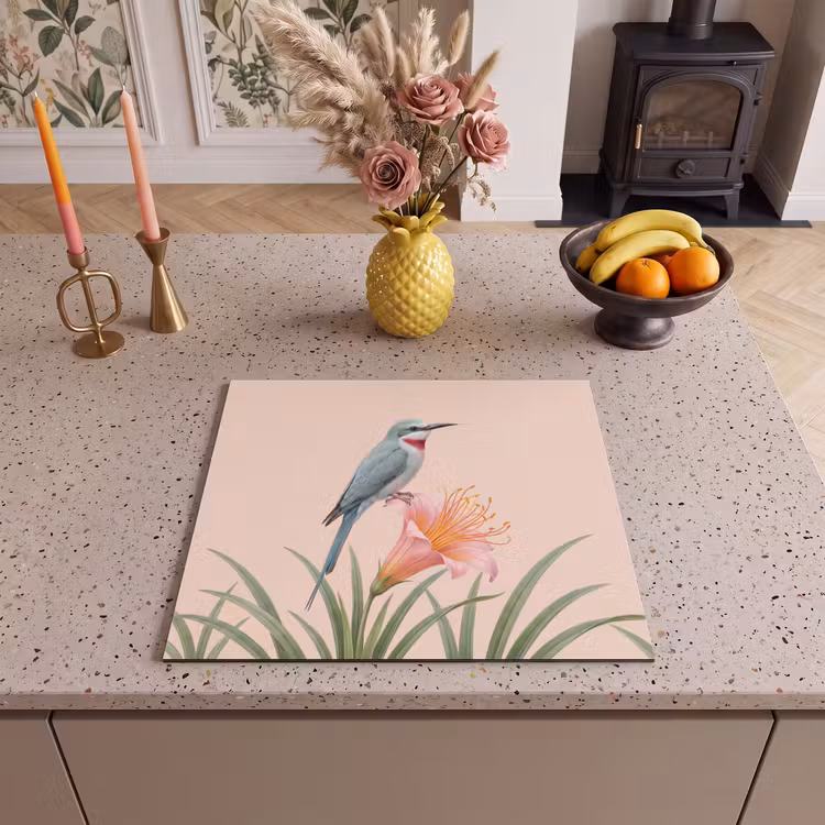 Herdabdeckplatte - Vogel - Blume - Natur - Rosa — 3