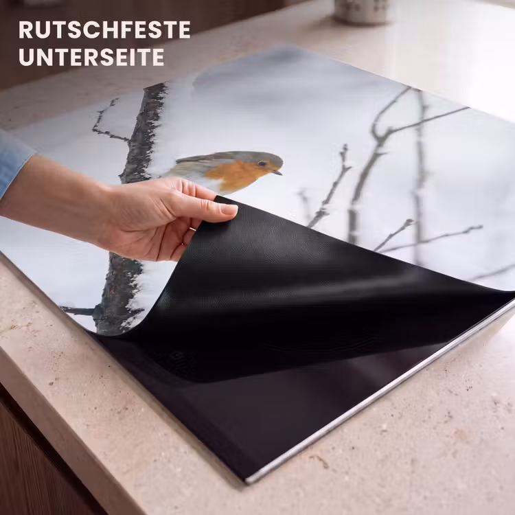 Herdabdeckplatte - Rotkehlchen - Zweig - Schnee - Winter - Lebendig — 6
