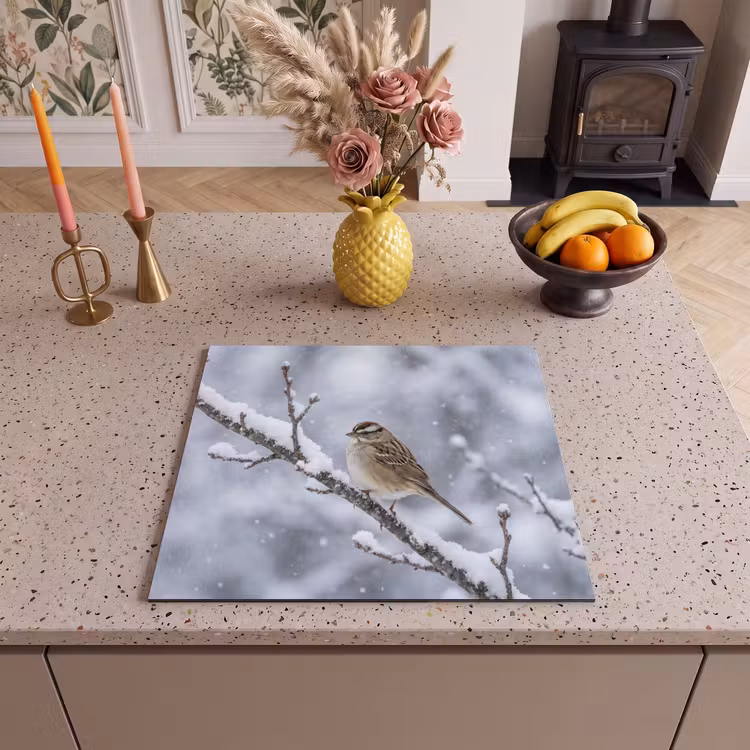 Herdabdeckplatte - Vogel - Zweig - Schnee - Winter — 3