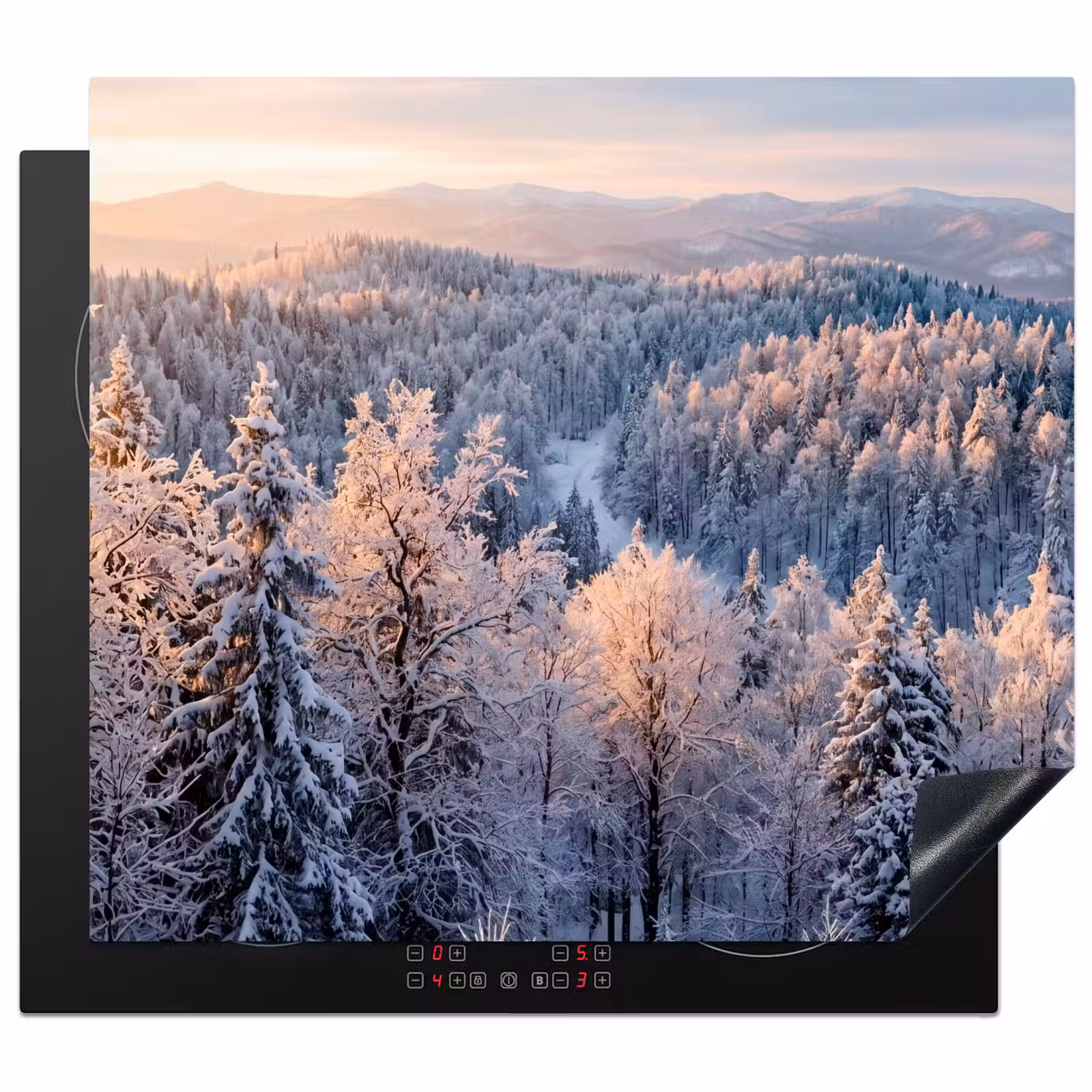 Herdabdeckplatte - Wald - Berge - Gold - Winter - Warm — 1