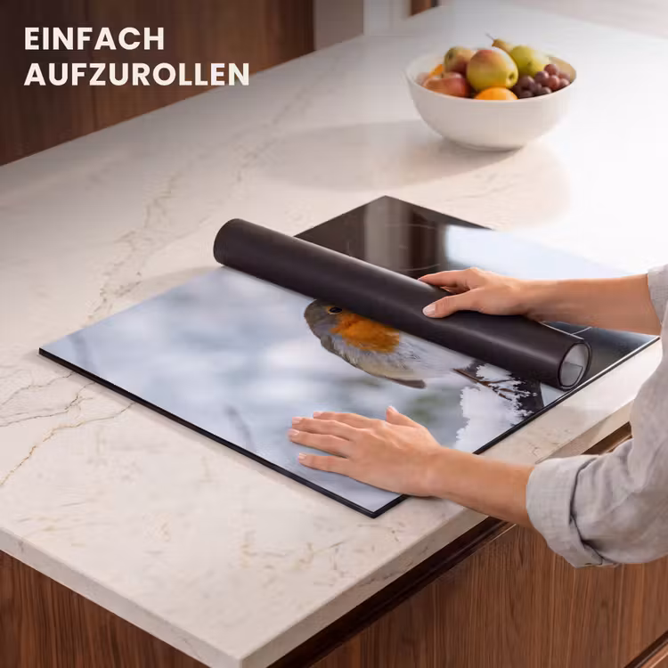 Herdabdeckplatte - Rotkehlchen - Zweig - Schnee - Winter - Lebendig — 7