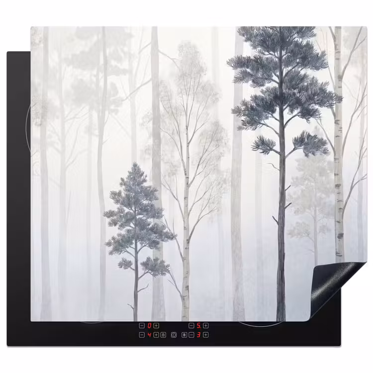 Herdabdeckplatte - Wald - Bäume - Nebel - Natur - Illustration - Grau — 1