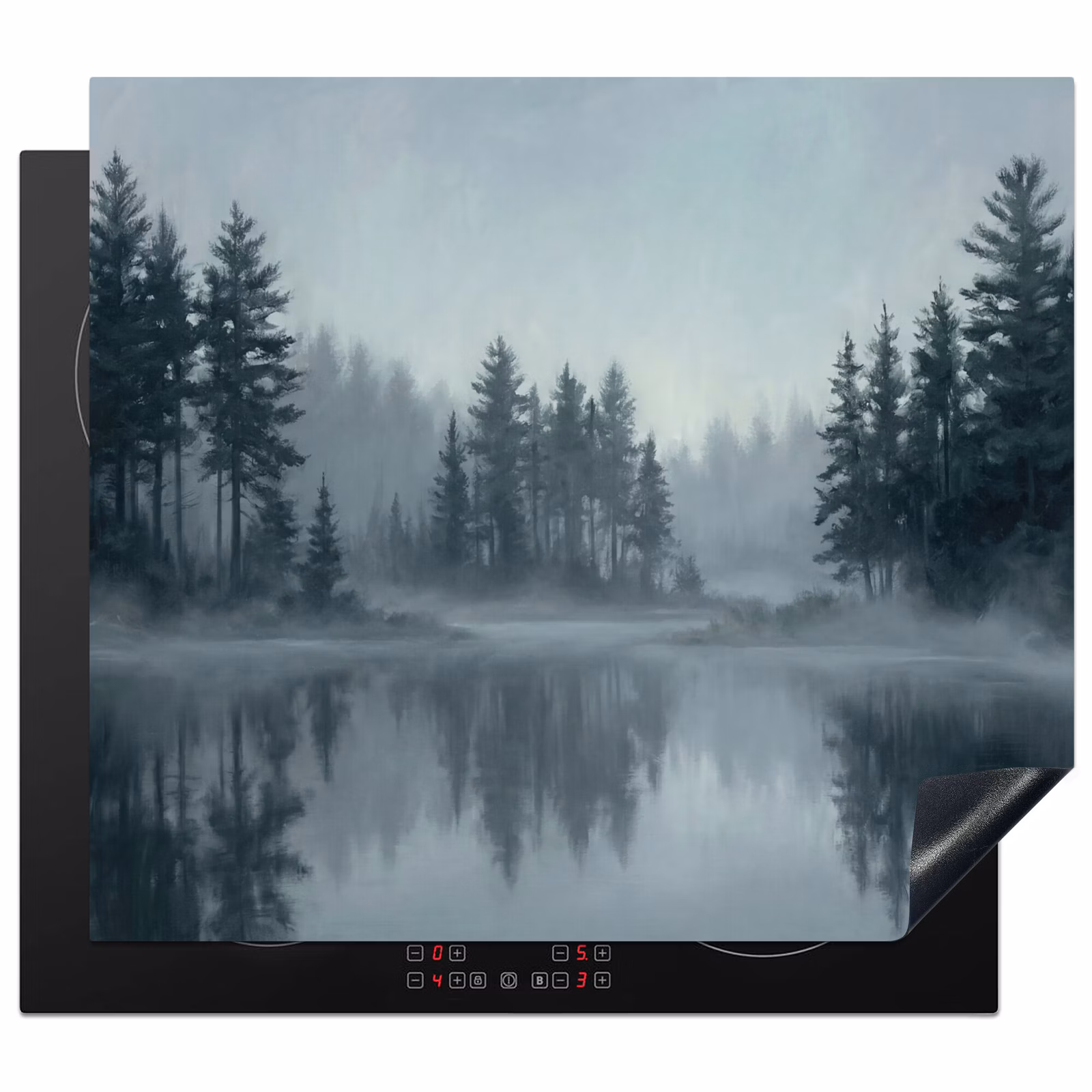 Herdabdeckplatte - Wald - See - Nebel - Natur - Grau — 1