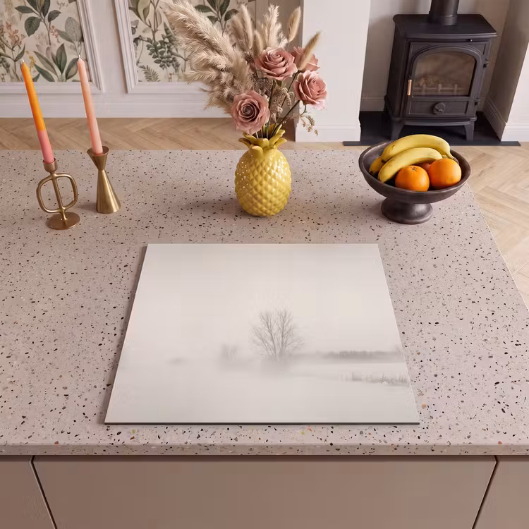 Herdabdeckplatte - Baum - Nebel - Schnee - Winter - Minimalistisch — 3