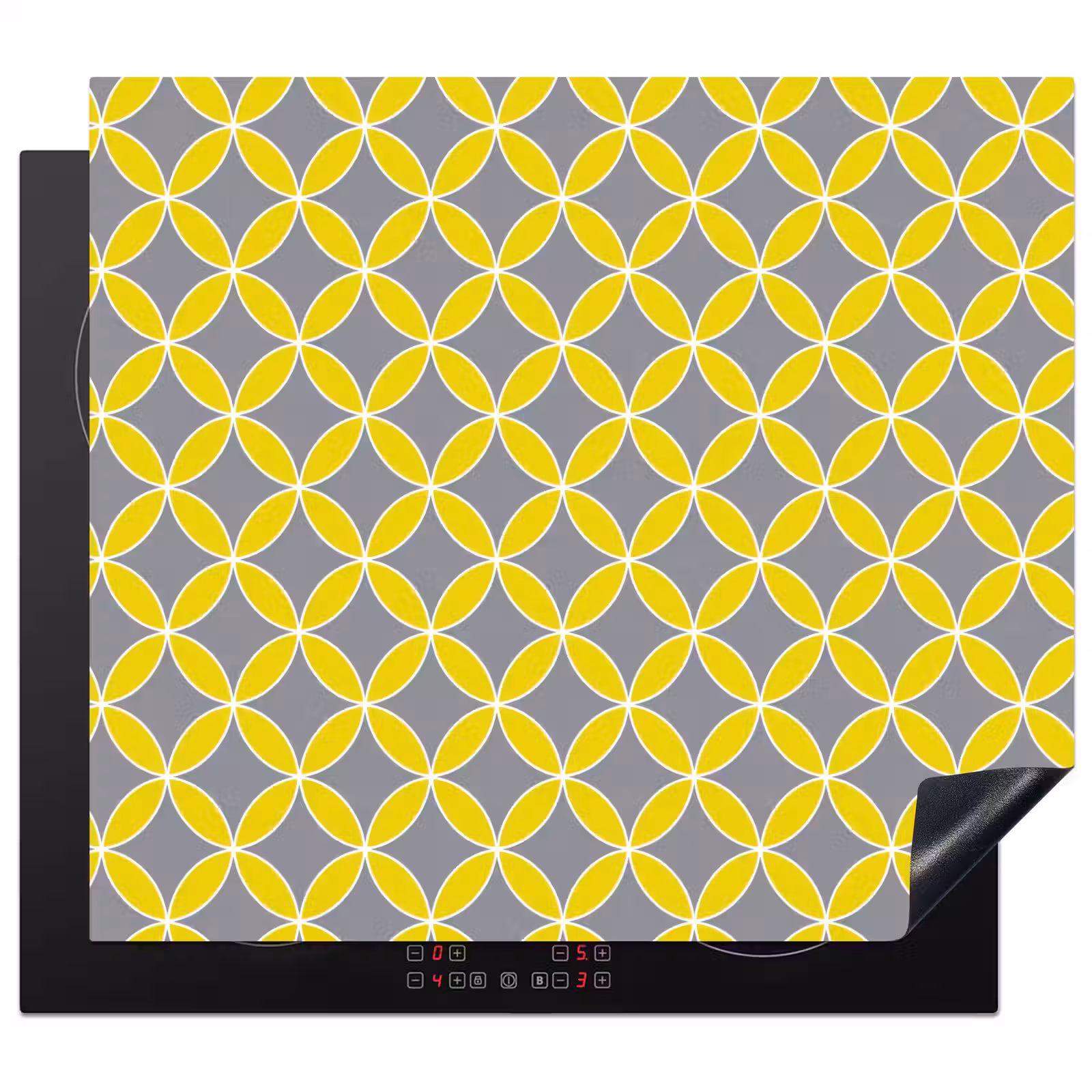 Herdabdeckplatte - Geometrisch – Kreise – Modern – Grau – Gelb — 1