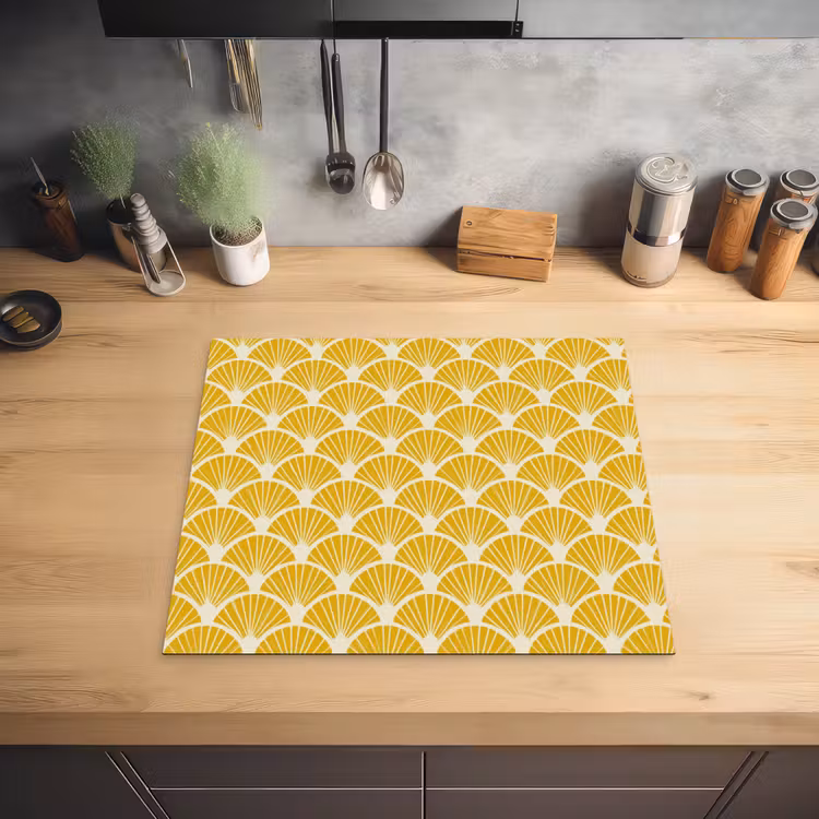 Herdabdeckplatte - Fächer – Art Déco – Retro – Ockergelb — 2