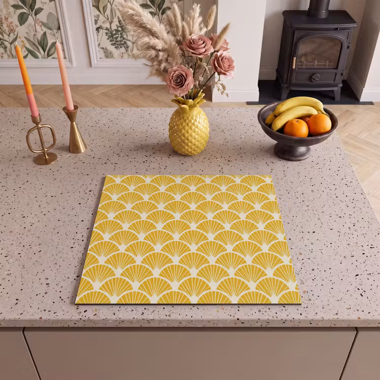 Herdabdeckplatte - Fächer – Art Déco – Retro – Ockergelb — 3