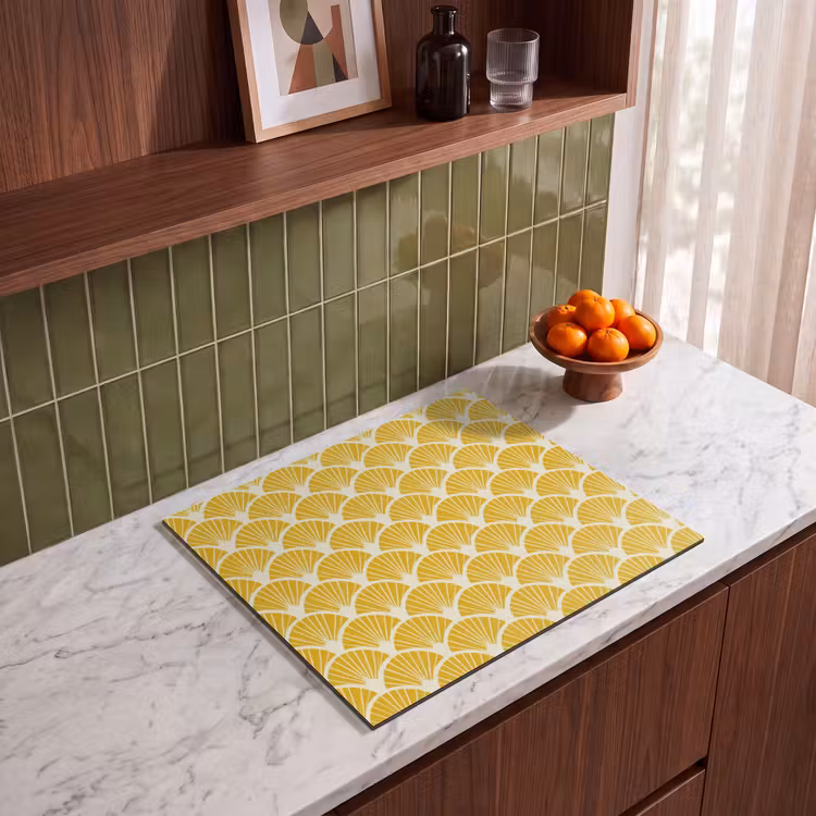 Herdabdeckplatte - Fächer – Art Déco – Retro – Ockergelb — 4